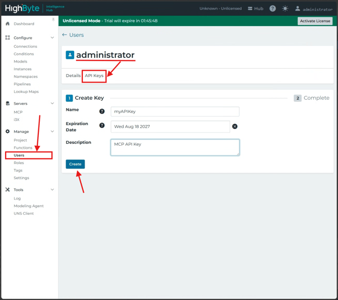 Create an API key in Intelligence Hub