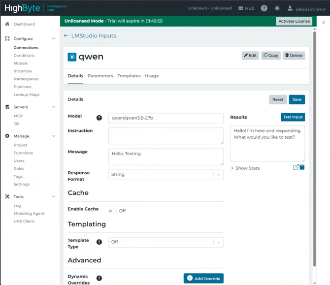 Configured qwen input to LM Studio connection