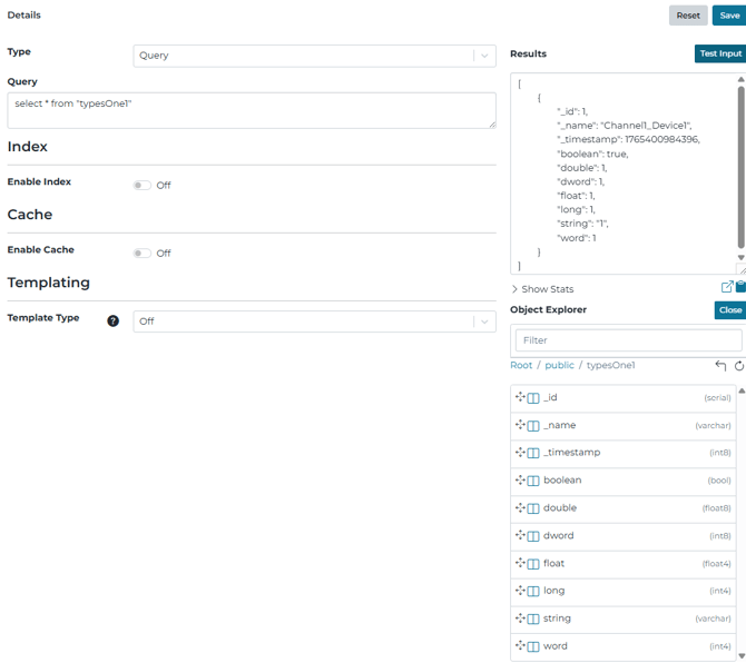 postgres column types reflect the OPC UA types